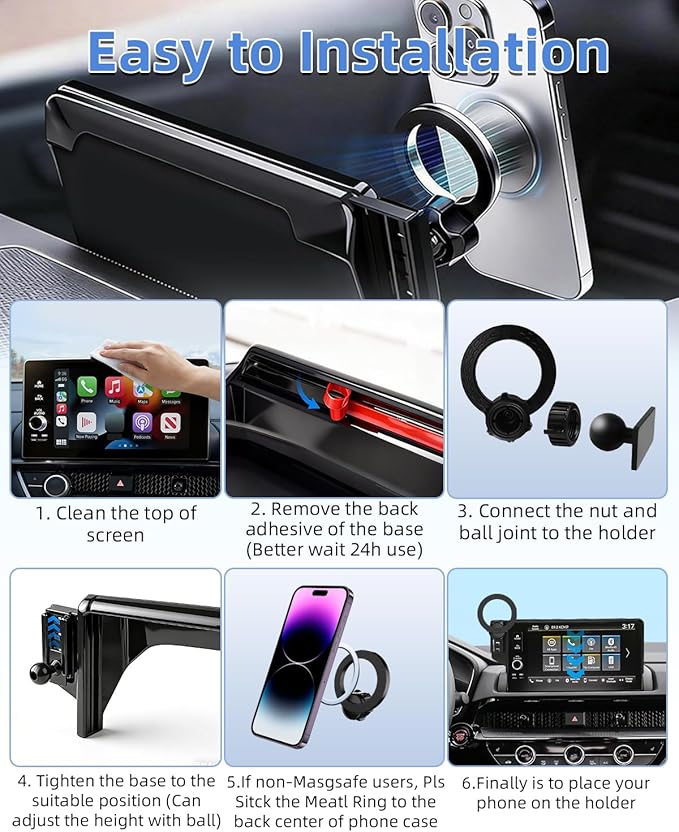 PZK Car Phone Holder for Chevy Silverado 1500/GMC Sierra 1500 2022 2023 2024 2025 2026 Accessories 13.4-Inch Screen Compatible with MagSafe Chevy Phone Mount with 360° Rotating Extension Rod