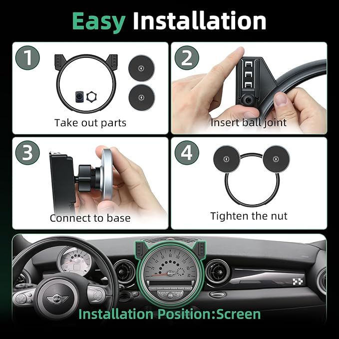 Phone Mount for BMW Mini Cooper (2007-2012 2013), Magnetic iPhone Holder, Magsafe Car Mount Charger, Cell Phone Automobile Cradles, 2PC 15W Wireless Car Charger, Hands Free, 360°, 2011 Car Accessories