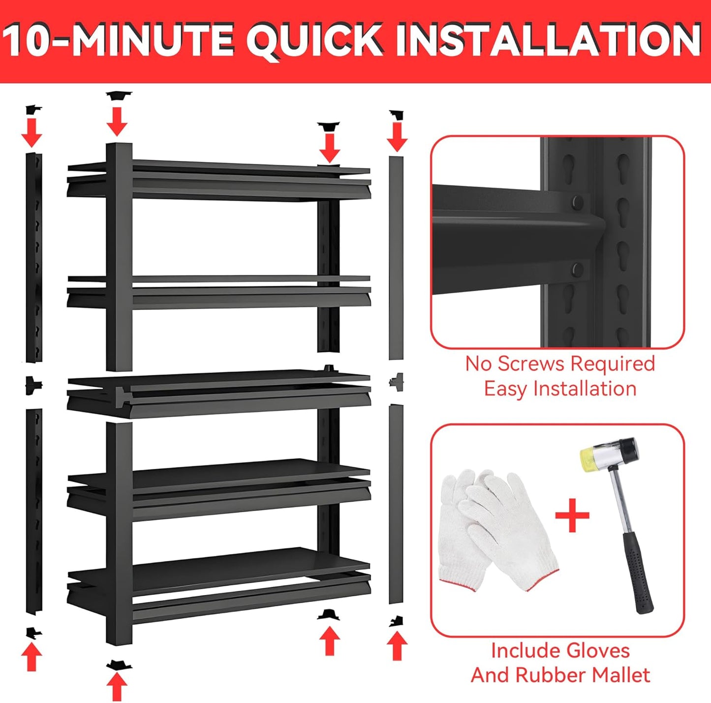Metal Garage Shelving Unit, Heavy Duty 5-Tier Adjustable Storage Rack, Steel Shelving,2000 lbs Capacity, Industrial Shelves for Heavy Tools and Equipment (5-Tier 78" H x 32" W x 14" D)