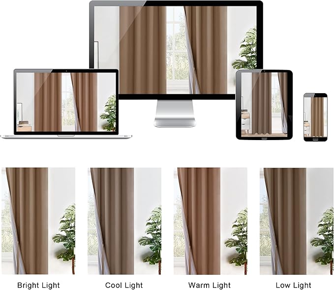 XWZO 100% Blackout Curtains with Tiebacks- 2 Thick Layers Completely Shaded Window Treatment Thermal Insulated Lined Drapes for Bedroom/Patio Door, Grommet, Cappuccino, W42 x L54, Set of 2 Panels