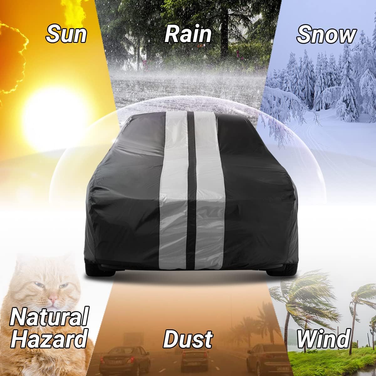 iCarCover Custom Car Cover for 1974-1981 Chevy Camaro Z28, Type LT Waterproof All Weather Rain Snow UV Sun Protector Full Exterior Indoor Outdoor Car Cover (Stripe - Black/Gray)
