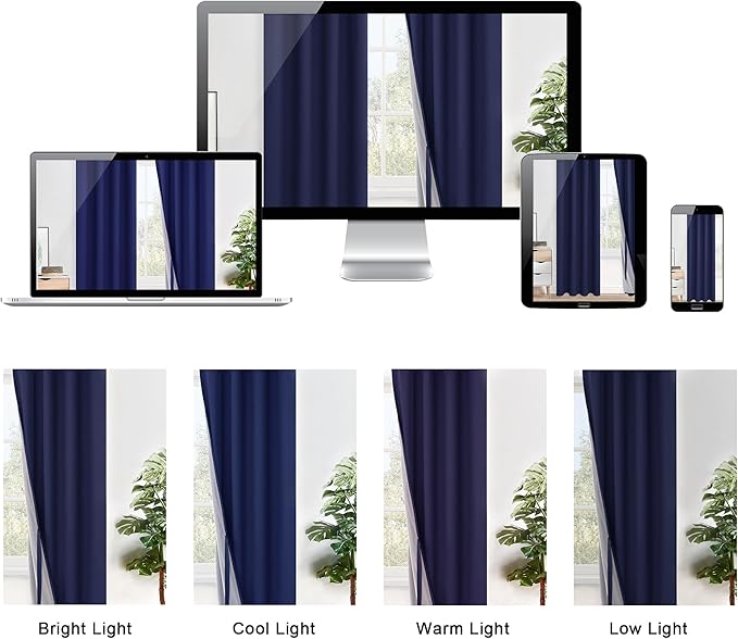 XWZO 100% Blackout Curtains 84 Inches Long with Tiebacks- Noise Blocking & Energy Efficiency Window Draperies Grommet Top with Black Liner for Bedroom/Living Room, Navy Blue, W60 x L84, Set of 2