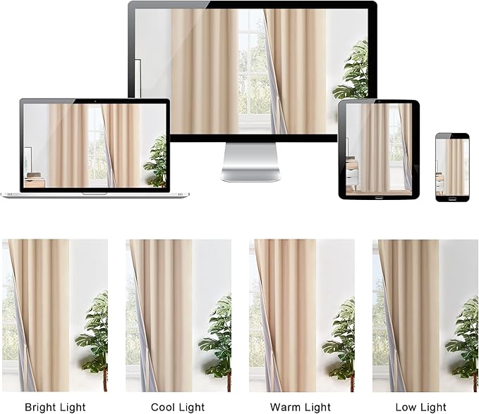 XWZO Full Shading Blackout Curtains 84 Inches Length with Tiebacks- Heat and Light Blocking Ring Top Window Drapes with Black Liner Backing for Bedroom/Kid's Room, Biscotti Beige, W70 x L84, Set of 2