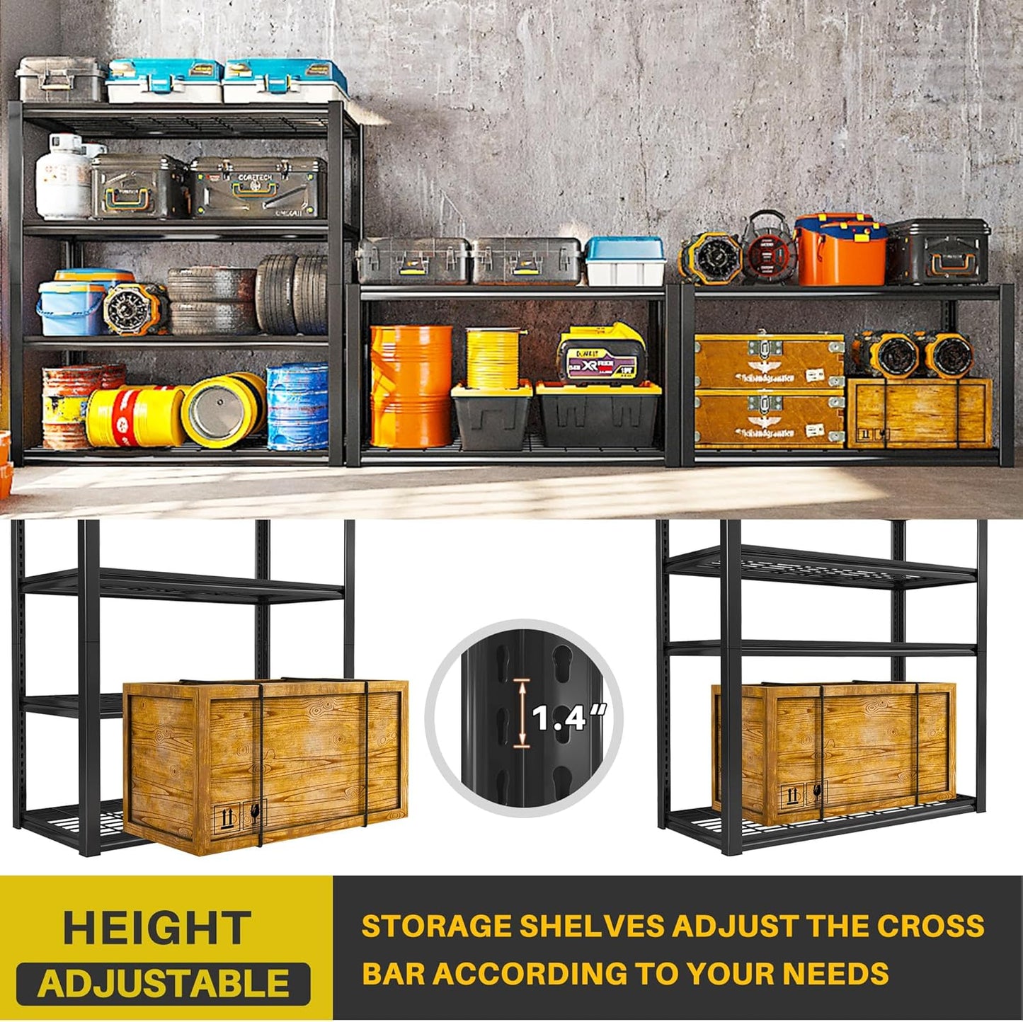 REIBII 40" W Garage Shelving 2240 LBS Storage Shelves Adjustable Metal Shelving Heavy Duty 4 Tier Metal Shelves for Storage Pantry Basement Warehouse 40" W × 19.5" D × 59.5" H, 2 Pack
