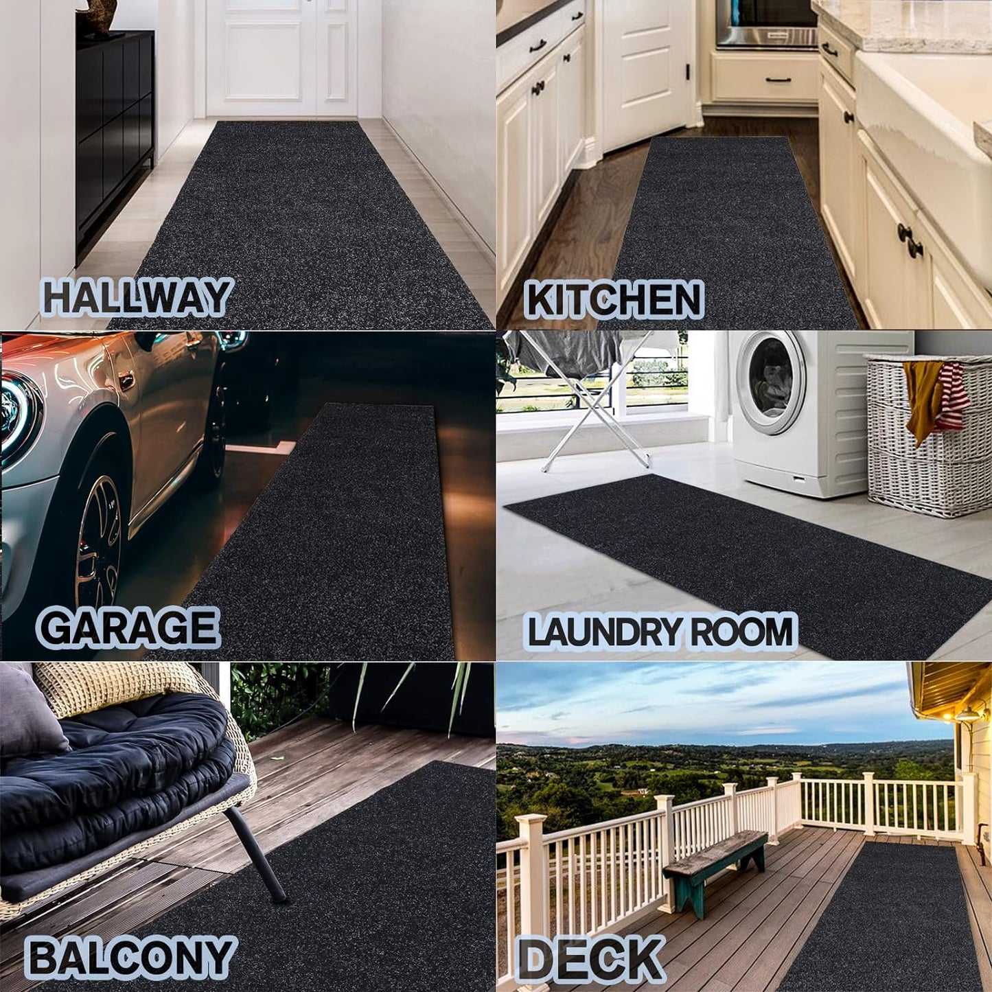 Custom Size Backed Non-Slip Area Rugs Runner, Easy Clean, Waterproof Runner Rugs for Hallway Entryway, Kitchen, Laundry, 3FT x 68FT, Black