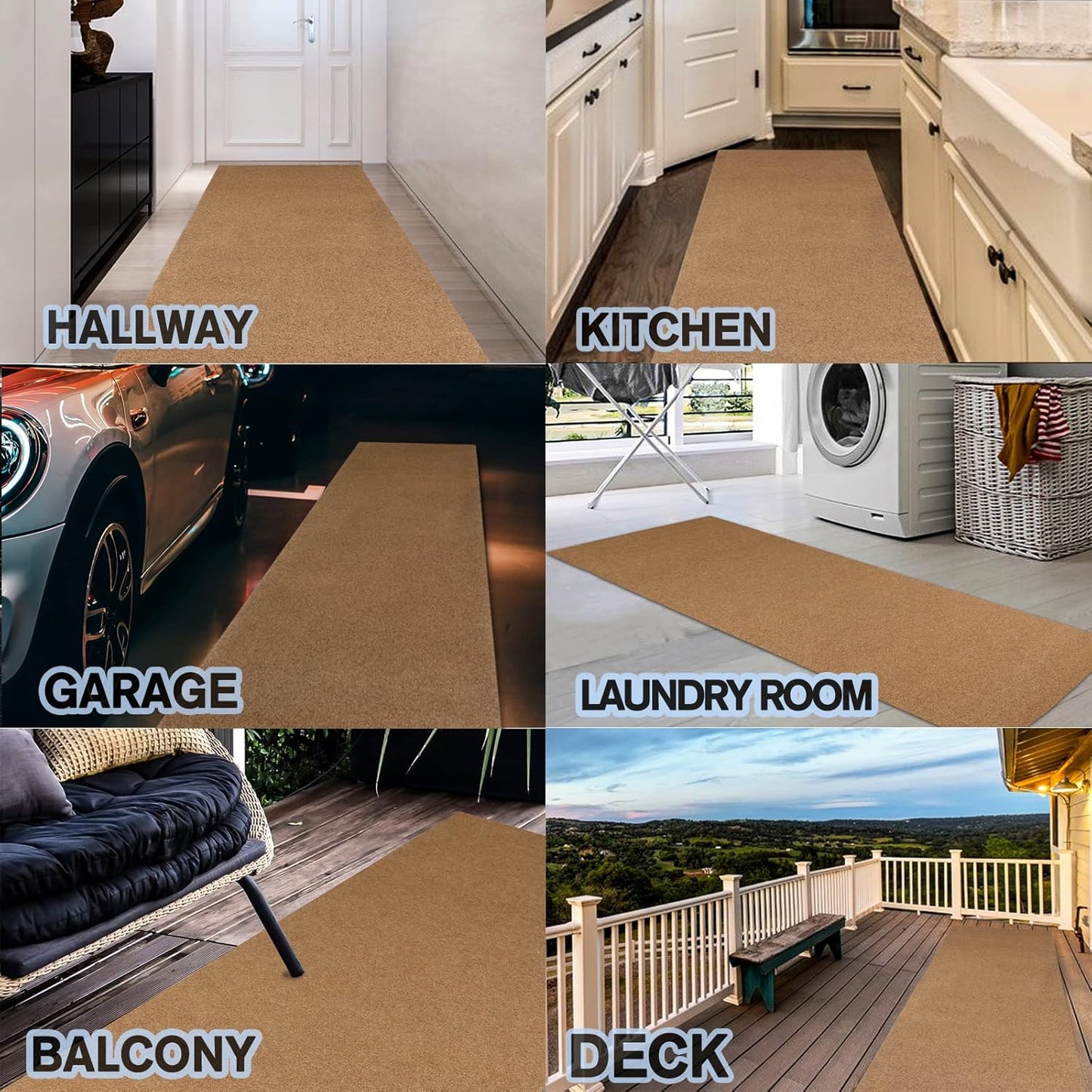 Custom Size Backed Non-Slip Area Rugs Runner, Easy Clean, Waterproof Runner Rugs for Hallway Entryway, Kitchen, Laundry, 3FT x 67FT, Beige