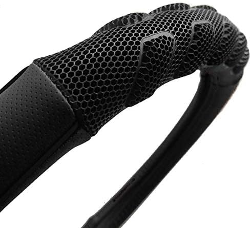Flying Banner car Steering Wheel Cover Faux Leather Massage Universal fit 3D Honeycomb Hole Anti-Slip Sporty 15 Inches (Black Black)