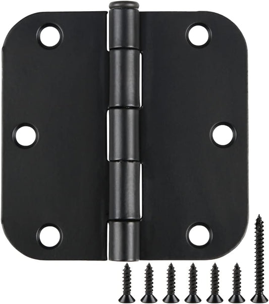 2 Pack Rounded Matte Black Door Hinges 3.5 Inch Interior Room Hardware 3 1/2" 5/8 Radius Apartment Cottage Flat Bungalow Mobile Home Skyscraper Indoor Hinge for Doors Use Renovate Bedroom Kitchen