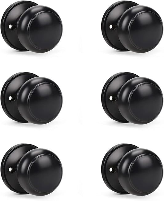 KNOBWELL 6 Pack Black Dummy Door Knob, Single Sided Handle for Closets, French Double Doors, and Pantry, Matte Black One Side Non-Turning Interior Push/Pull Door Knob