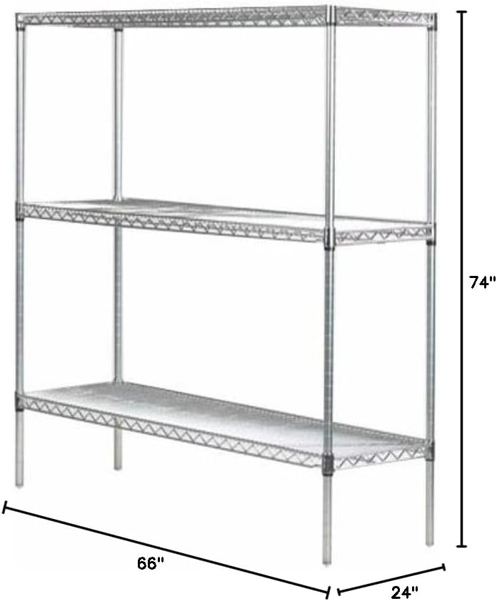 Omega 24" Deep x 66" Wide x 74" High 3 Tier Chrome Starter Shelving Unit