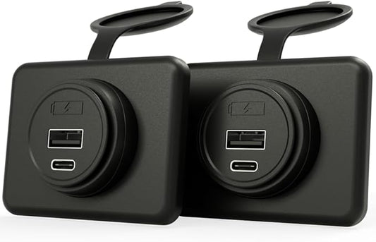 Panel Type C 12V USB Car Charger Outlet, DAMAVO YM1288 12V Cigarette Lighter Socket for Car USB Port Bus RV Boat Automotive Marine ATV Truck Golf Cart (Surface Mount Installation, 2 Pack)