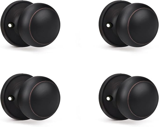 KNOBWELL 4 Pack Bronze Dummy Door Knob, Single Sided Handle for Closets, French Double Doors, and Pantry, Oil Rubbed Bronze One Side Non-Turning Interior Push/Pull Door Knob