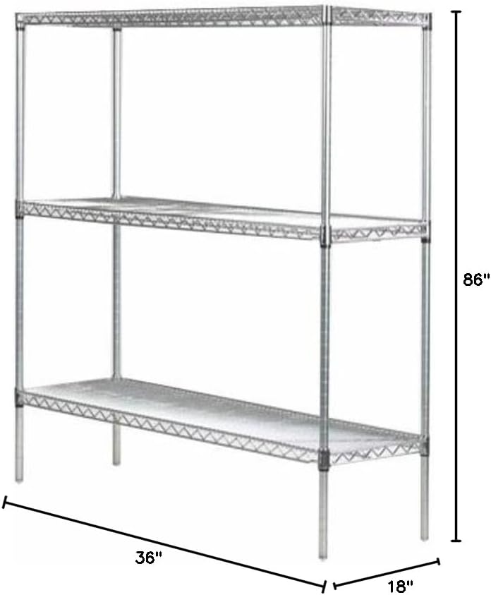 Omega 18" Deep x 36" Wide x 86" High 3 Tier Chrome Starter Shelving Unit