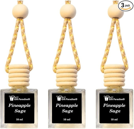 Gift Paradise® Pineapple Sage Hanging Car Air Freshener Set of 3 (10 ml Each) – Long-Lasting Tropical & Herbal Fragrance Diffuser for Car, Home & Office | Velvet Gift Bag Included | Holiday Gifting