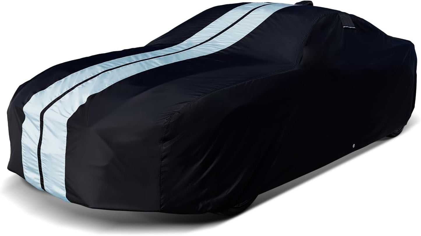 iCarCover Custom Car Cover for Pontiac Bonneville (1977-1981) Waterproof All-Weather Rain Snow UV Sun Protector Full Exterior Indoor Outdoor Car Cover (Stripe - Black/Gray)