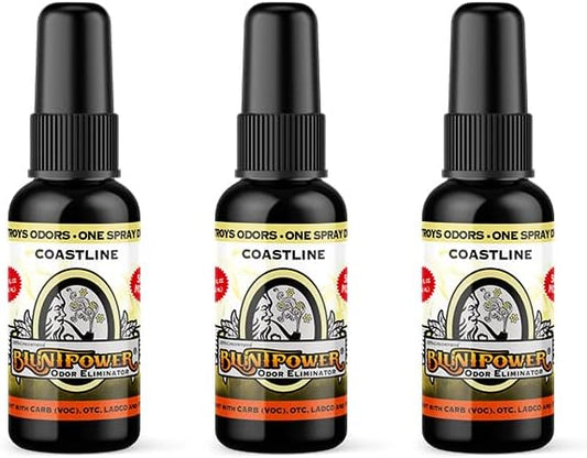 BluntPower (Coastline, 3 Pack) Concentrated Air Freshener for Room and Car Spray - Oil-Based Diffuser Spray Bottle - Long-Lasting Bathroom Spray, Car Freshener, & Odor Eliminator Spray