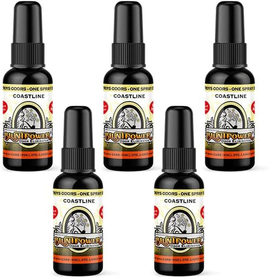BluntPower (Coastline, 5 Pack) Concentrated Odor Eliminator and Diffuser Oil - Room Deodorizer, Odor Eliminator, and Smoke Eliminator Spray - Premium Oil Based Air Freshener & Odor Eliminator Spray