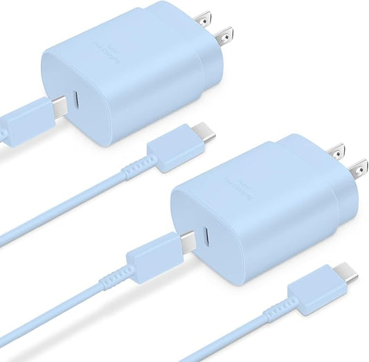 Type C Charger, 2-Pack 25W Type C Fast Charging Block with 6ft USB C Charger Cable Compatible with Galaxy S23 Ultra/S23+/S22/S21/S20/Phone 16/16 Plus/16 Pro Max/15/15 Pro Max/15 Plus-Blue