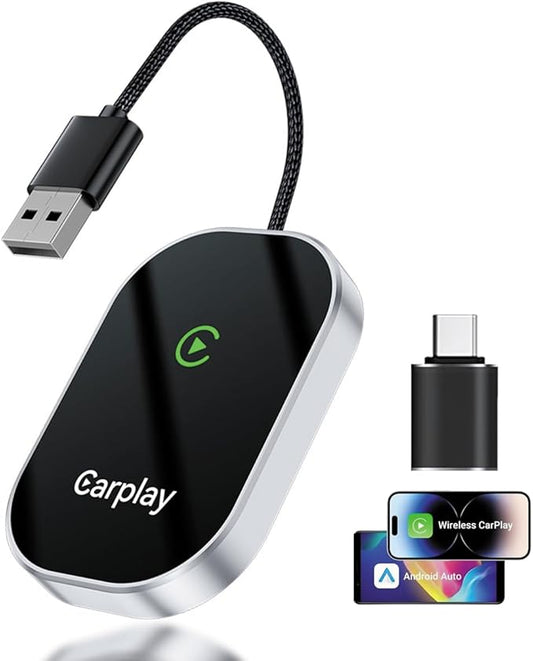 Wireless Carplay Adapter, 2025 Upgrade Converts Wired to Wireless Adapter for iPhone, Auto Connect Dongle for Apple Car Play, Bluetooth No Delay Control for Cars from 2016 and iOS 10+, Silver