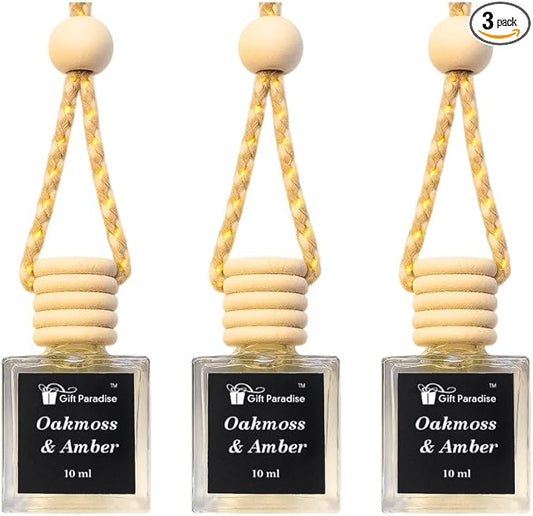 Oakmoss & Amber Car Freshener Set of 3 in Velvet gift bag– Premium Hanging Diffusers – Long Lasting Earthy & Masculine Scent for Cars, Closets & Small Spaces