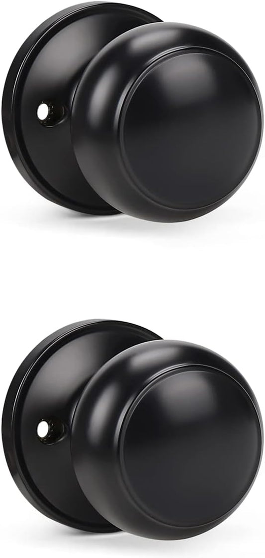 KNOBWELL 2 Pack Black Dummy Door Knob, Single Sided Handle for Closets, French Double Doors, and Pantry, Matte Black One Side Non-Turning Interior Push/Pull Door Knob