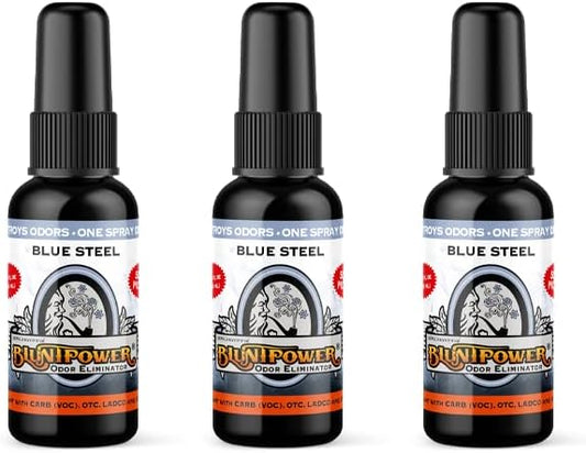 BluntPower (Blue Steel, 3 Pack) Concentrated Odor Eliminator and Diffuser Oil - Room Deodorizer, Odor Eliminator, and - Premium Oil Based Air Freshener & Odor Eliminator Spray - (Blue Steel, 3 Pack)