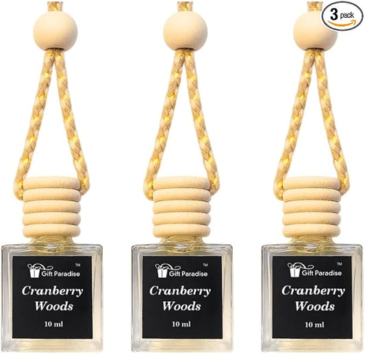 Gift Paradise® Cranberry Woods Car Air Freshener – Set of 3 (10 ml Each) | Long-Lasting Hanging Diffusers for Car & Home | Velvet Gift Bag Included | Holiday & Winter Fragrance
