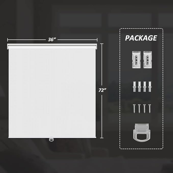LUCKUP Light Filtering Roller Shades for Windows, Cordless Semi Sheer Solar Blinds with 5% Openness Free-Stop Window Shades for Home & Office, White 36" W x 72" L
