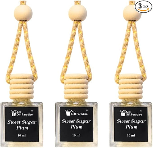Sweet Sugar Plum Car Air Freshener – Set of 3 (10 ml Each) | Wooden Box Hanging Design for Car, Closet & Office | Long-Lasting Luxury Fragrance by Gift Paradise