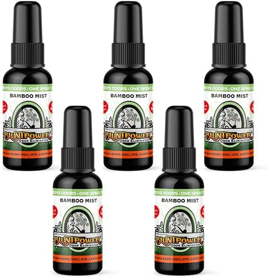 BluntPower (Bamboo Mist, 5 Pack) Concentrated Odor Eliminator and Diffuser Oil - Room Deodorizer, Odor Eliminator, and Smoke Eliminator Spray - Premium Oil Based Air Freshener & Odor Eliminator Spray
