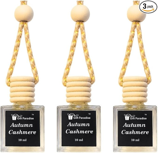 Autumn Cashmere Car Air Freshener with gift ready velvet bag, Hanging Design for Multiple Spaces, Set of 3 (10 ml Each)