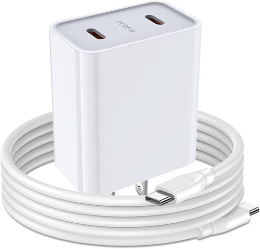 Samsung Charger Fast Charging Cord Android Charger for Samsung Galaxy A17 A16 A15 5G A35 A55 S26 S24 Ultra A25 S23 S22 Google Pixel 8, 25W 2 Port USB C Phone Wall Plug Block, 6FT 60W Type C to C Cable