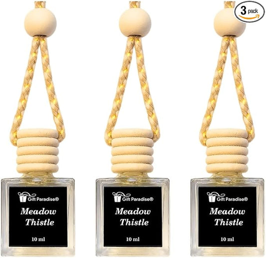 Gift Paradise® Meadow Thistle Hanging Car Air Freshener Set of 3 (10 ml Each) – Long-Lasting Fresh Floral Meadow Fragrance Diffuser for Car, Home & Office | Velvet Gift Bag Included | Holiday Gift Set