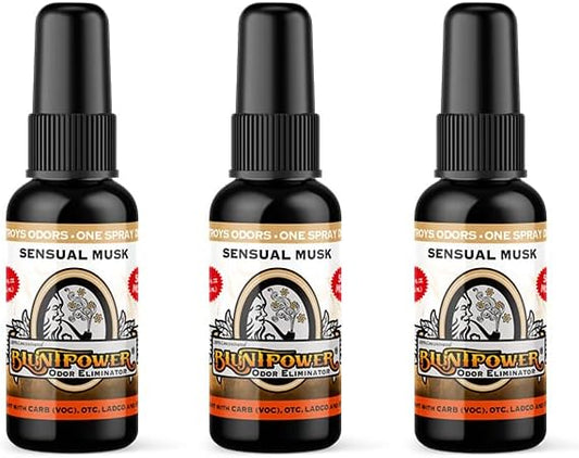 BluntPower Sensual Musk 3 Pack Concentrated Odor Eliminator and Diffuser Oil - Room Deodorizer, Smoke Eliminator Spray - Premium Oil Based Air Freshener