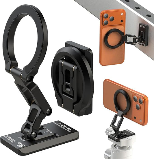 MOSENVKA Dual Magnetic Phone Holder Gym Magnetic Stand,Tripod Phone Mount (1/4'' Hole& ARCA-Swiss),Portable Phone Grip for iPhone 12/13/14/15/16/17-Desk/Car/Gym/Golf Cart/Airplane Use Stand (Black)