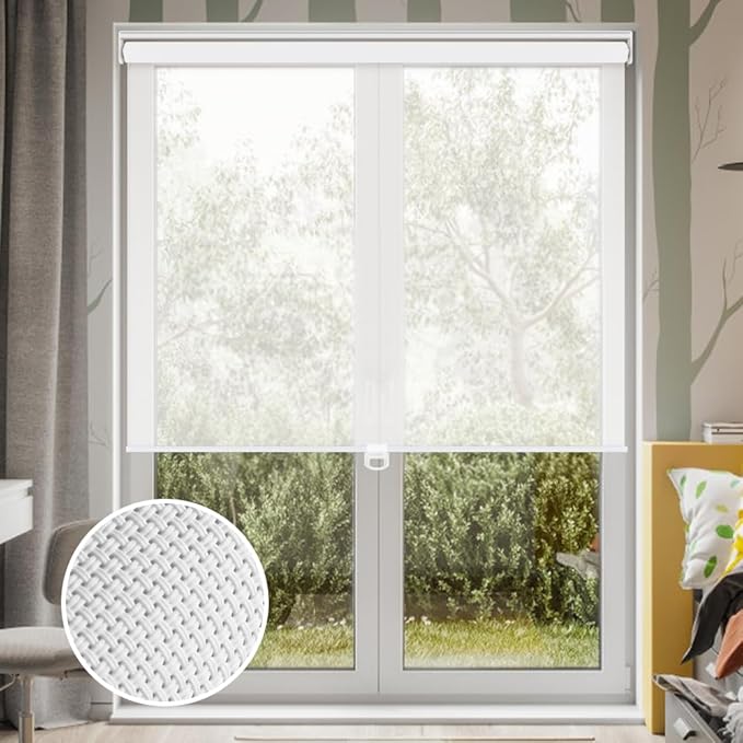 LUCKUP Light Filtering Roller Shades for Windows, Cordless Semi Sheer Solar Blinds with 5% Openness Free-Stop Window Shades for Home & Office, White 31" W x 72" L