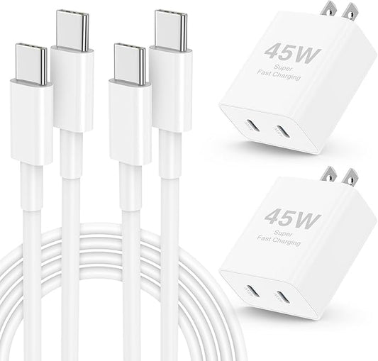 𝟐𝐏𝐚𝐜𝐤 𝟰𝟱𝗪 Dual Port iPhone 17 16 15 Fast Charger, USB C Charging Block and 10ft Type C to C Cable Cord Long for Apple iPhone 17 Pro Max/17 Air/16 Pro/15 Plus/iPad/Air/Mini,Wall Plug Cube Brick