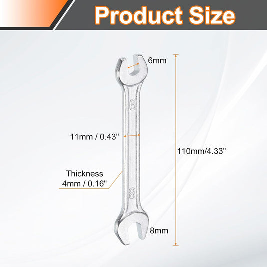 HARFINGTON 2pcs Double Open End Wrench 6mm x 8mm Metric 15 Degree Offset Angle Small Flat Head Wrench Galvanizing Open Ended Spanner for Automotive Repair Furniture Assembly