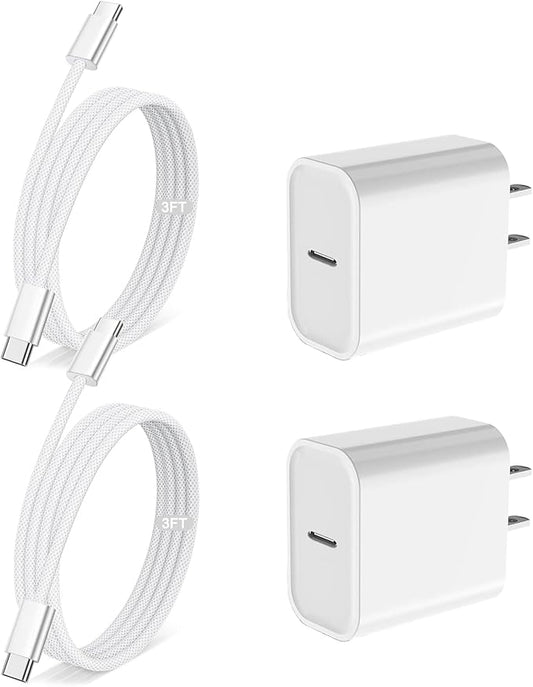 Fast Charging for iPhone 17 Pro Max Charger,2Pack 20W USB C Wall Charger Plug Block with Type C Charging Woven Cable for iPhone 17/17 Pro/Air/16 Pro Max/16 Pro/16 Plus/16E/15 Pro Max/iPad Pro/Air/Mini