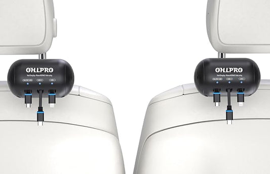OHLPRO Retractable Backseat Car Charger [2 Pack], 3-in-1 Multi Car Charging Station with USB-C/USB-i/Micro-USB, 15W Fast Charging for iPhone, Samsung, Android, Headrest Mount for Uber Taxi Rideshare