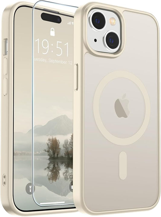 SUPFINE Magnetic for iPhone 15 Case (Compatible with MagSafe) (Military Grade Drop Protection) Slim Translucent Matte Shockproof with Anti-Fingerprint Phone Case,Antique White