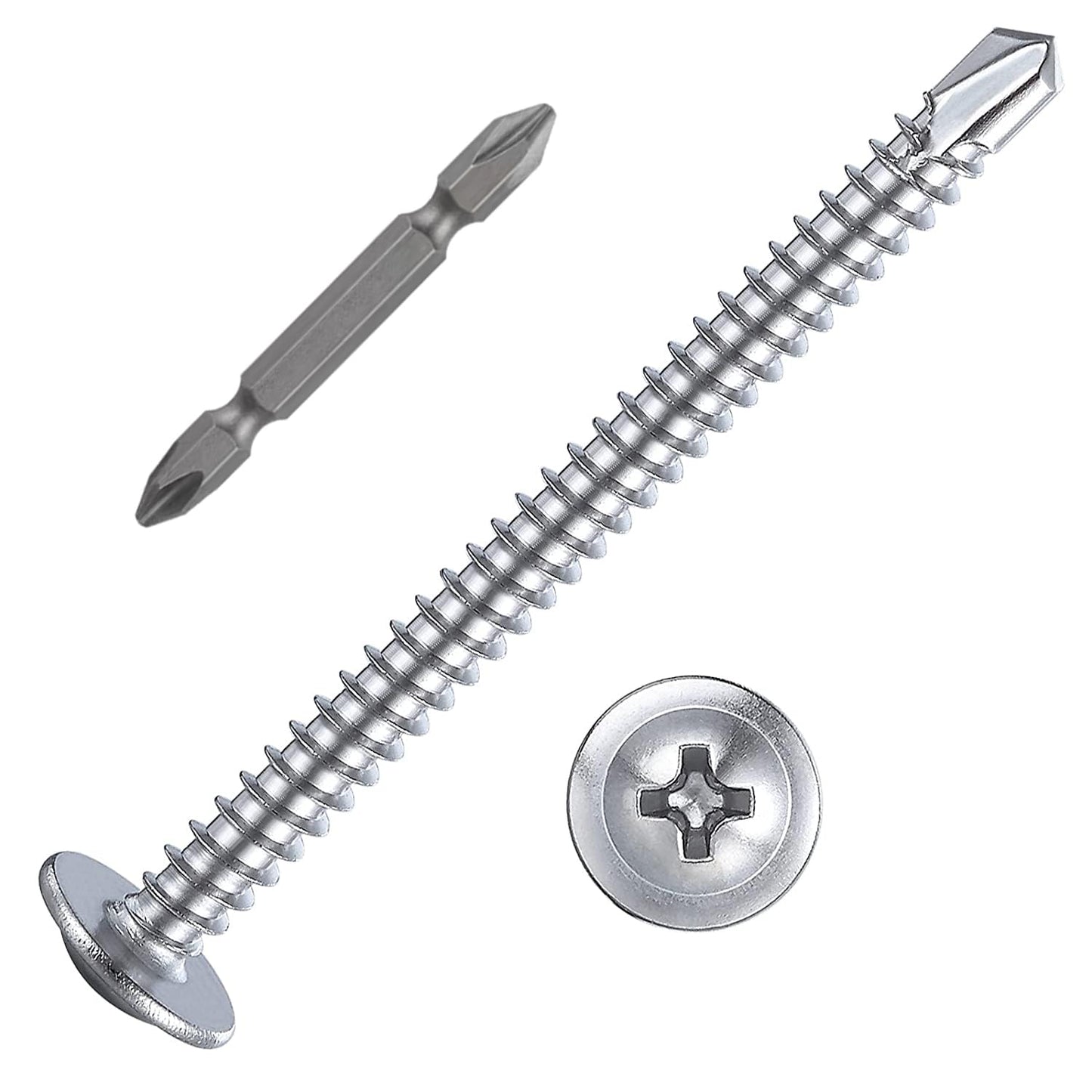 Wensilon（100pcs）#8×2”for Sheet Metal Self-Tapping Screws 410 Stainless Steel Truss Head High-Strength Quick Tapping Screws