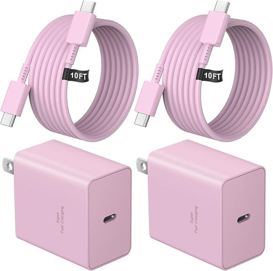 USB C Charger Type C Charger Fast Charging 10FT 45W Samsung Chargers 2-Pack with iPhone Air/17/17 Plus/17 Pro/17 Pro Max/16/16 Plus/16 Pro/16 Pro Max/15/15 Pro Max/iPad Pros/Galaxy S25 S24(Pink)