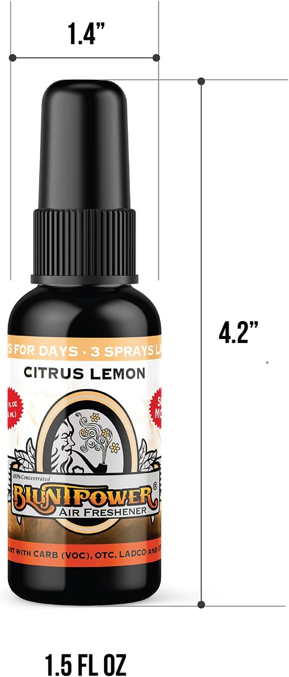 BluntPower (Citrus Lemon, 1 Pack) Concentrated Air Freshener for Room and Car Spray - Oil-Based Diffuser Spray Bottle - Long-Lasting Bathroom Spray, Car Freshener, & Odor Eliminator Spray