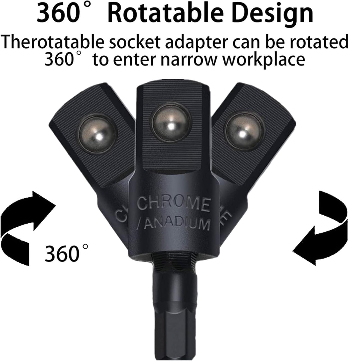105 Degree Right Angle Drill Adapter Set, 1/4-1/2 Inch Socket Adapters, 4-in-1 Impact Grade Extension Kit with 360° Rotation for Household Workplace Industry