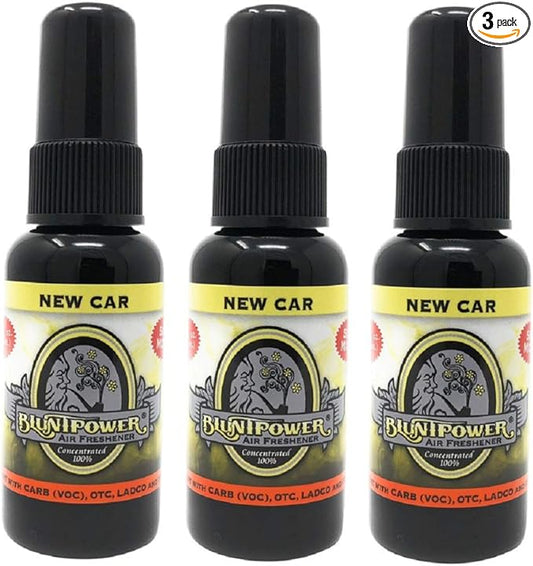 BluntPower (New Car, 3 Pack) Concentrated Air Freshener - Premium Oil Based Air Freshener Spray For Home and Car - Long-Lasting Bathroom Spray, Car Freshener, & Odor Eliminator Spray