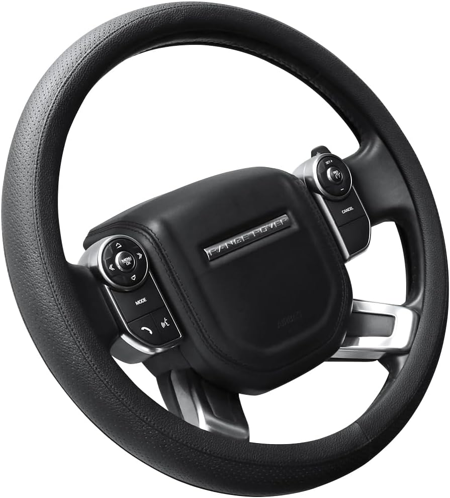 SEG Direct Car Steering Wheel Cover for F-150 Tundra Range Rover Large Size 15.5-16 inch (39.5-41cm) Black Breathable Microfiber Leather