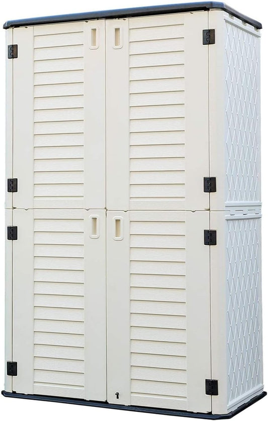 HOMSPARK Storage Shed Weather Resistance, Multi-Purpose Outdoor Storage Cabinet for Backyards and Patios, Vertical Storage Shed for Lawnmower, Patio Accessories (White 1, Tall - 53 cu.ft)