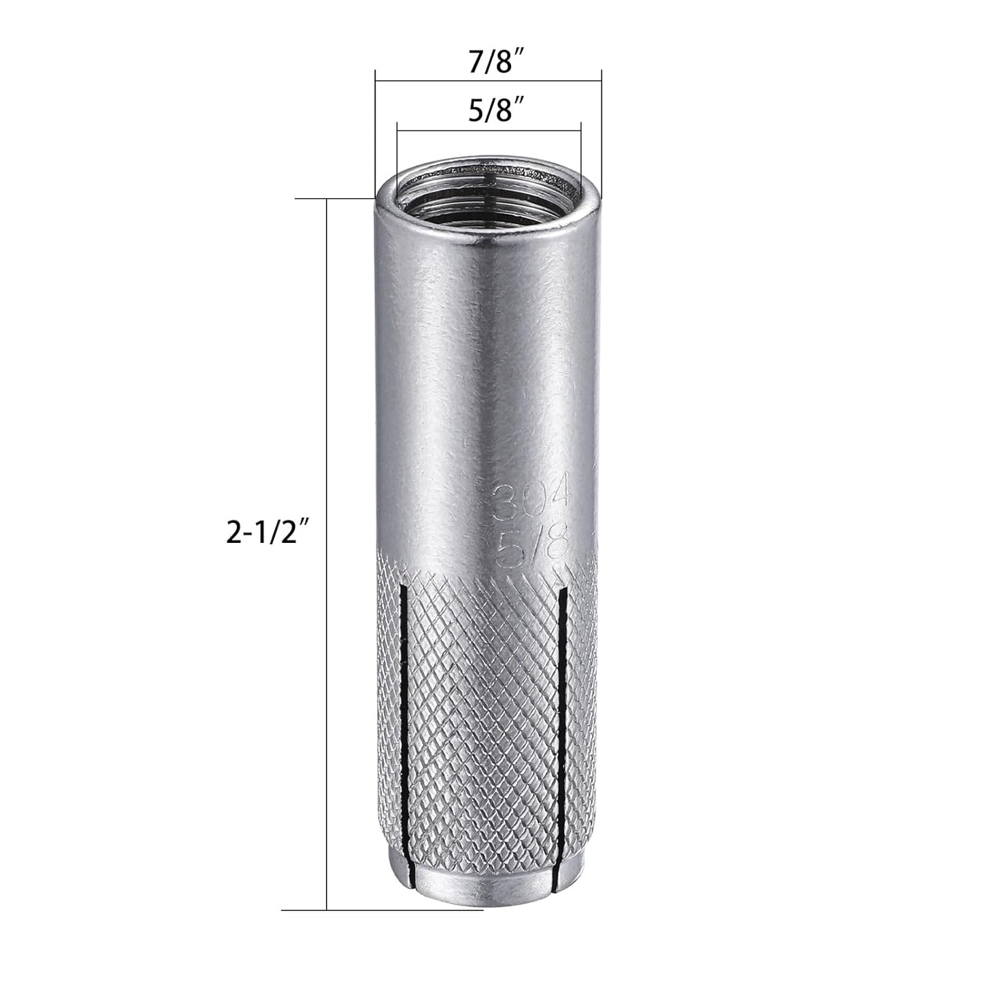 Wensilon(20 pcs) 5/8"-11 Premium Stainless Steel Drop in Anchors Assortment, Knurled Drop-in-Anchor for Solid Concrete, Internal Forced Expansion Screw Bolts