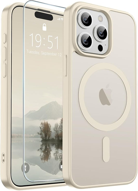 SUPFINE Magnetic for iPhone 15 Pro Max Case (Compatible with MagSafe) (Military Grade Drop Protection) Translucent Matte Shockproof with Anti-Fingerprint Phone Case,Antique White